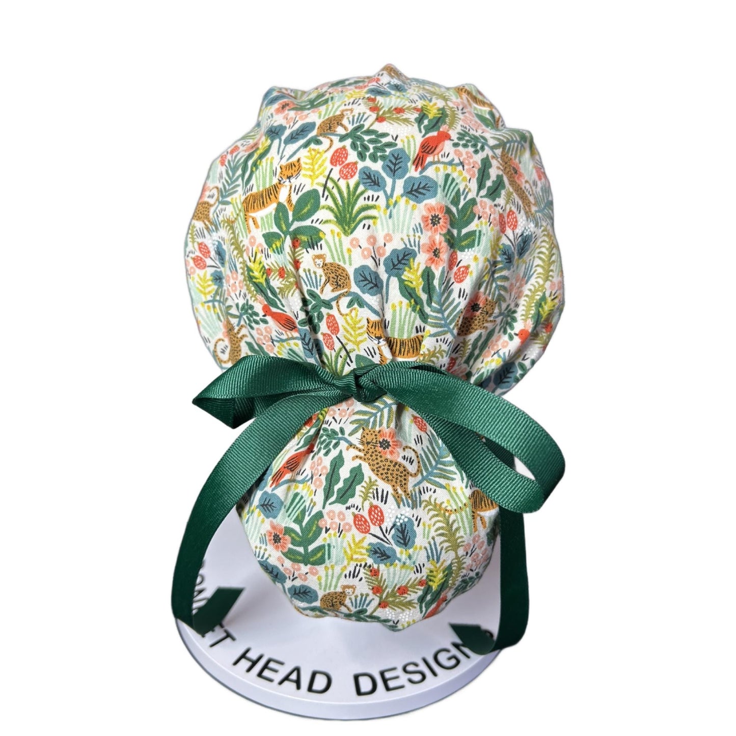 White jungle scrub cap, jungle print scrub cap, tiger print scrub hat, menagerie scrub hat, Bonnet Head Designs