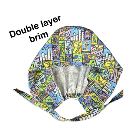 Keep calm and call anesthesia scrub hat, men’s scrub hat in anesthesia fabric, gift for doctor or CRNA