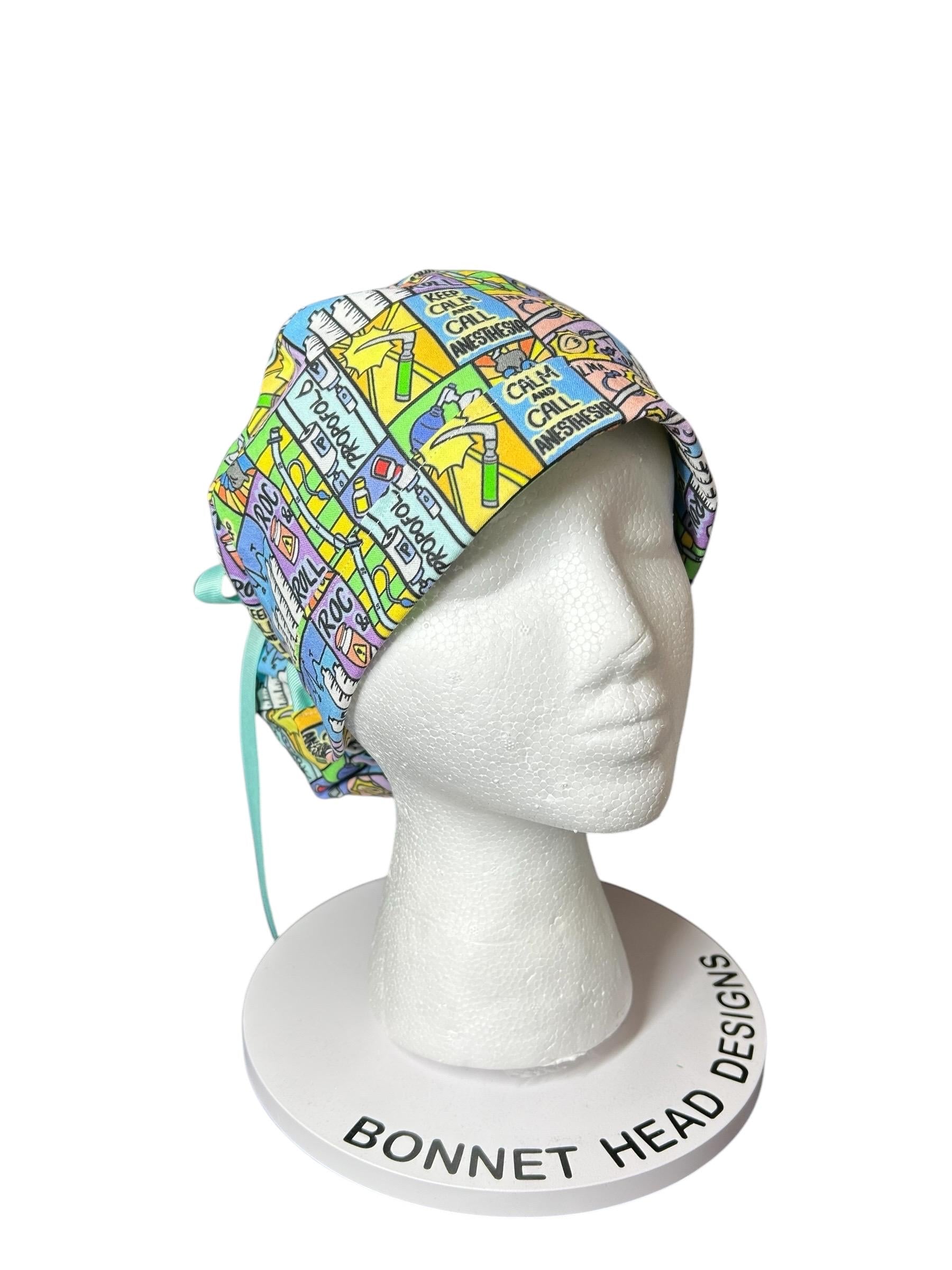 Keep calm and call anesthesia women’s ponytail scrub hat, ponytail scrub hat in anesthesia fabric, gift for doctor or CRNA