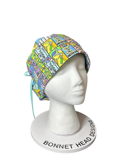 Keep calm and call anesthesia women’s ponytail scrub hat, ponytail scrub hat in anesthesia fabric, gift for doctor or CRNA