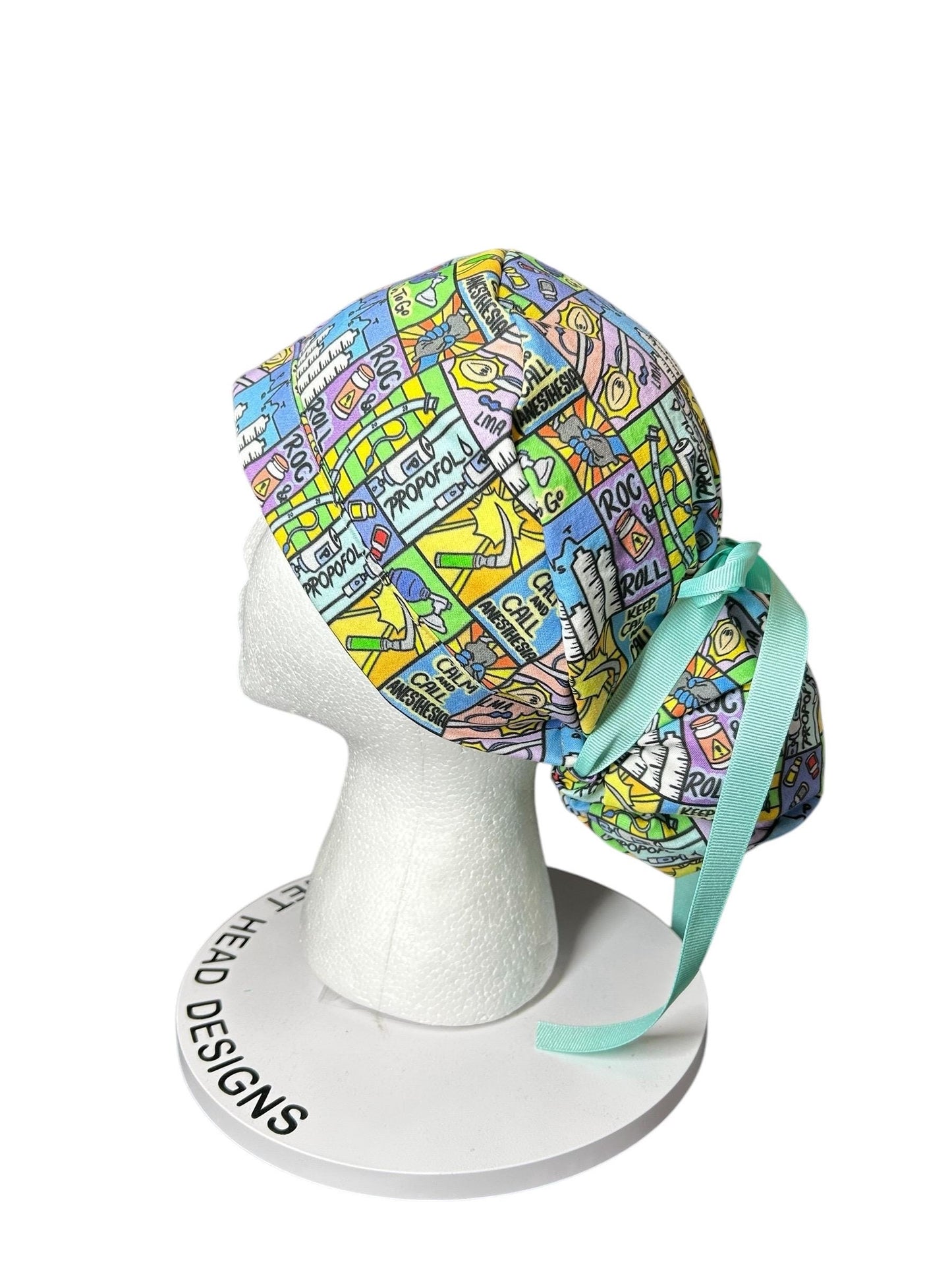 Keep calm and call anesthesia women’s ponytail scrub hat, ponytail scrub hat in anesthesia fabric, gift for doctor or CRNA