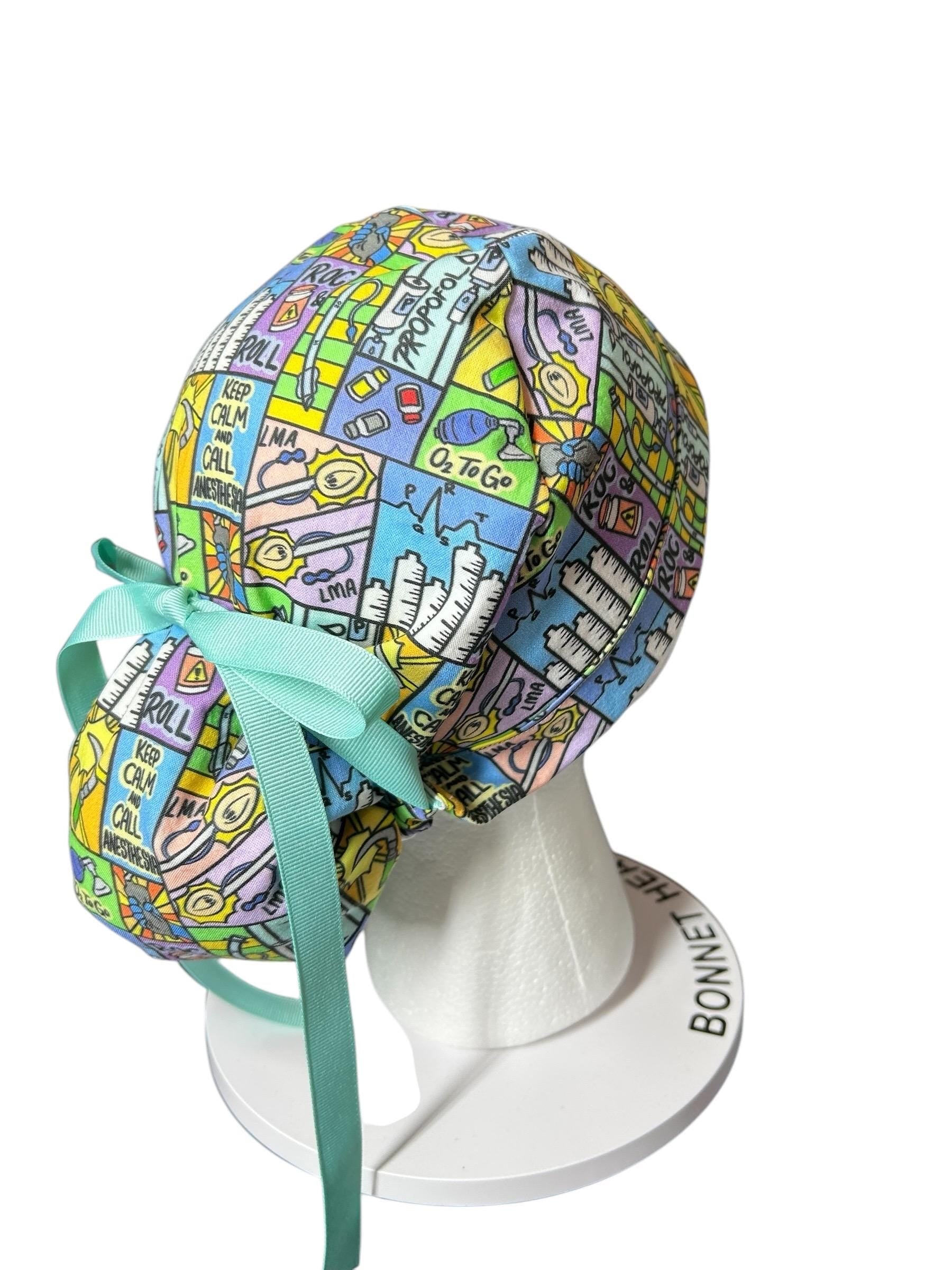 Keep calm and call anesthesia women’s ponytail scrub hat, ponytail scrub hat in anesthesia fabric, gift for doctor or CRNA