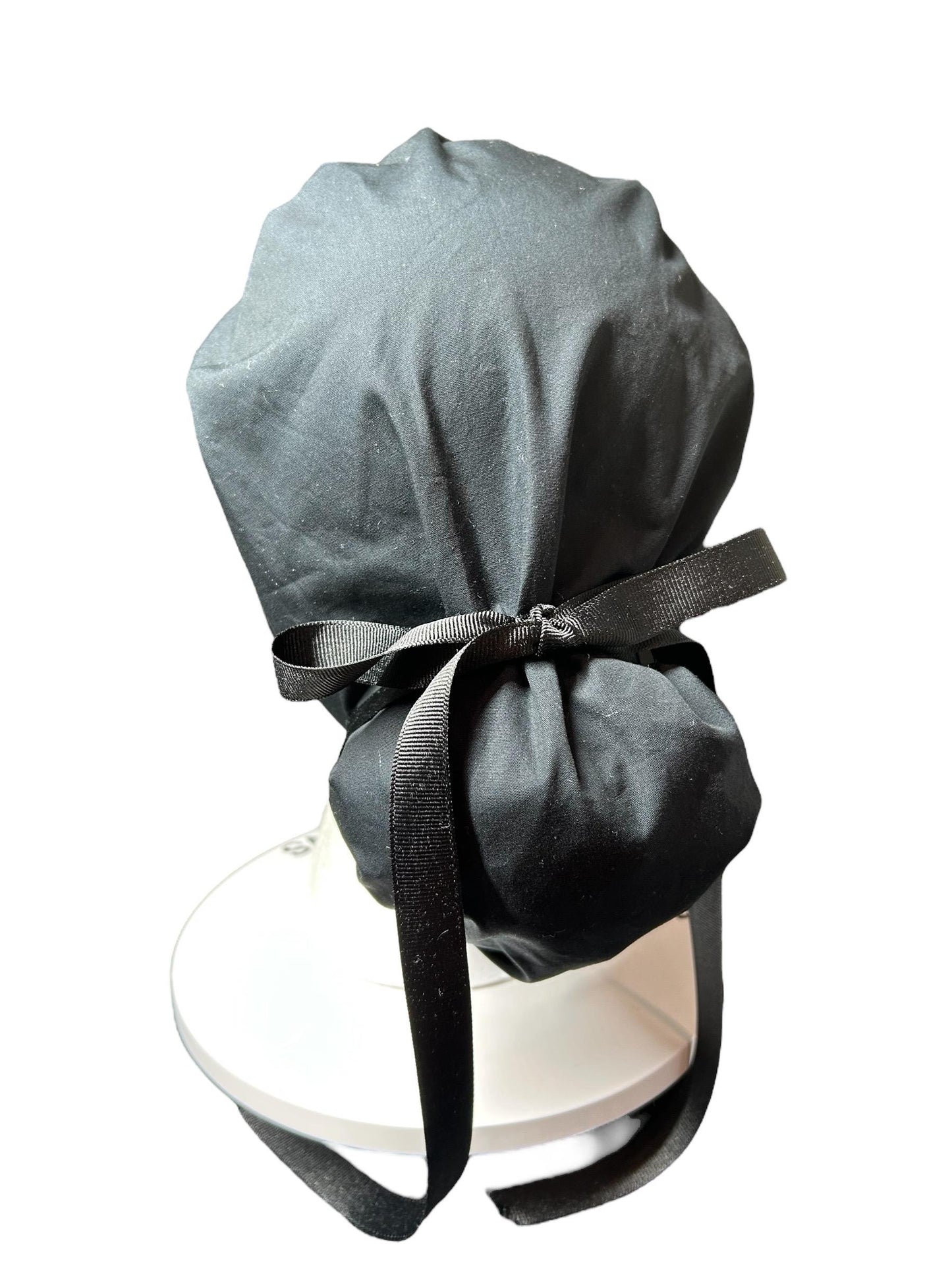 Solid black ponytail scrub hat, women’s black ponytail scrub cap