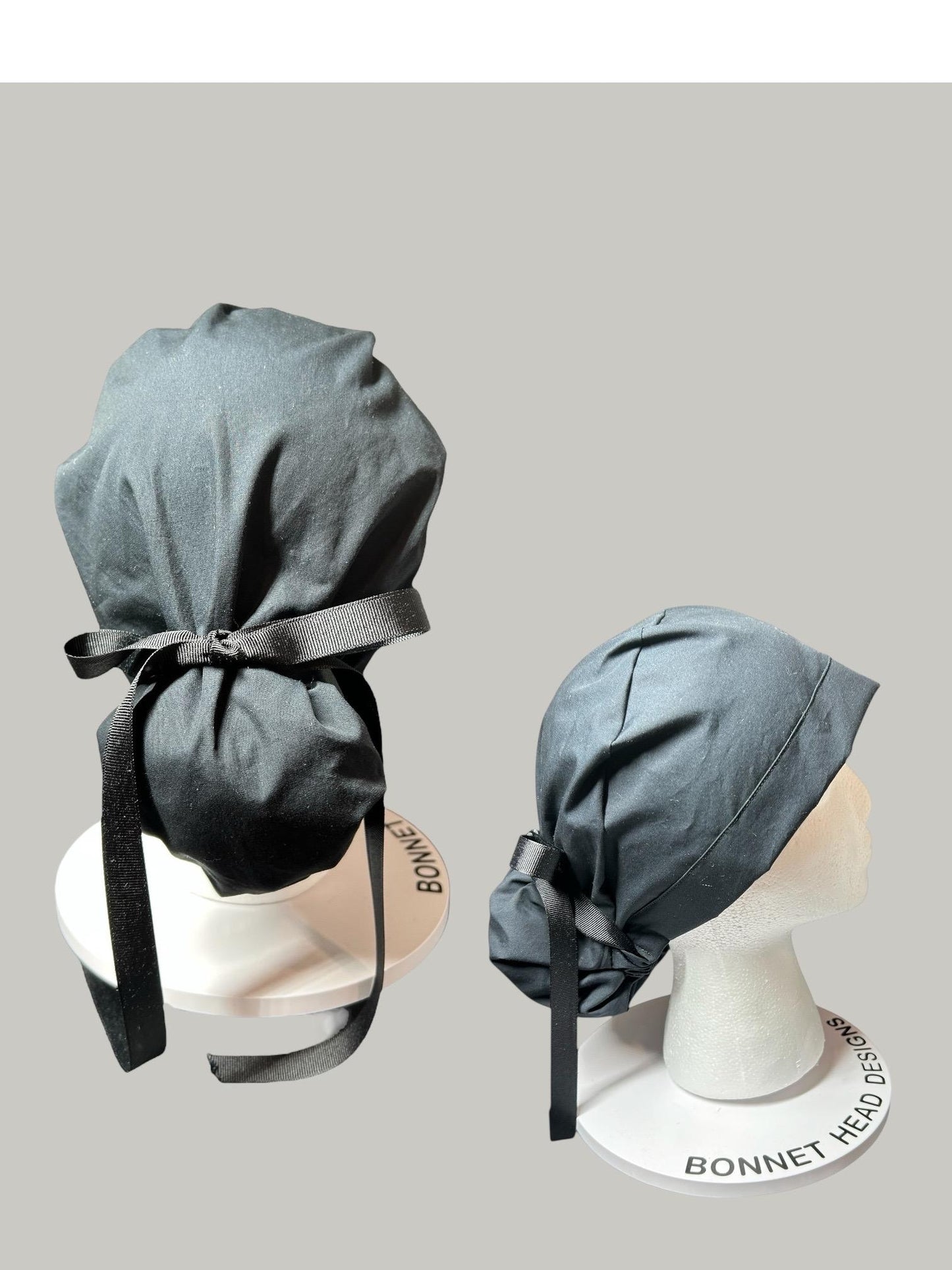 Solid black ponytail scrub hat, women’s black ponytail scrub cap