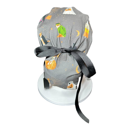 Halloween Dog & Cat Scrub Cap: Women's Ponytail Hat