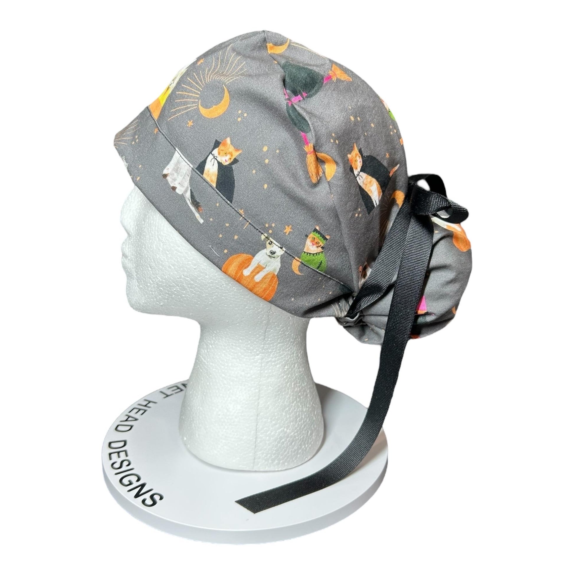 Halloween Dog & Cat Scrub Cap: Women's Ponytail Hat