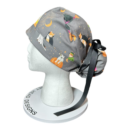 Halloween Dog & Cat Scrub Cap: Women's Ponytail Hat