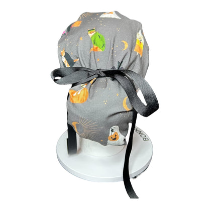 Halloween Dog & Cat Scrub Cap: Women's Ponytail Hat