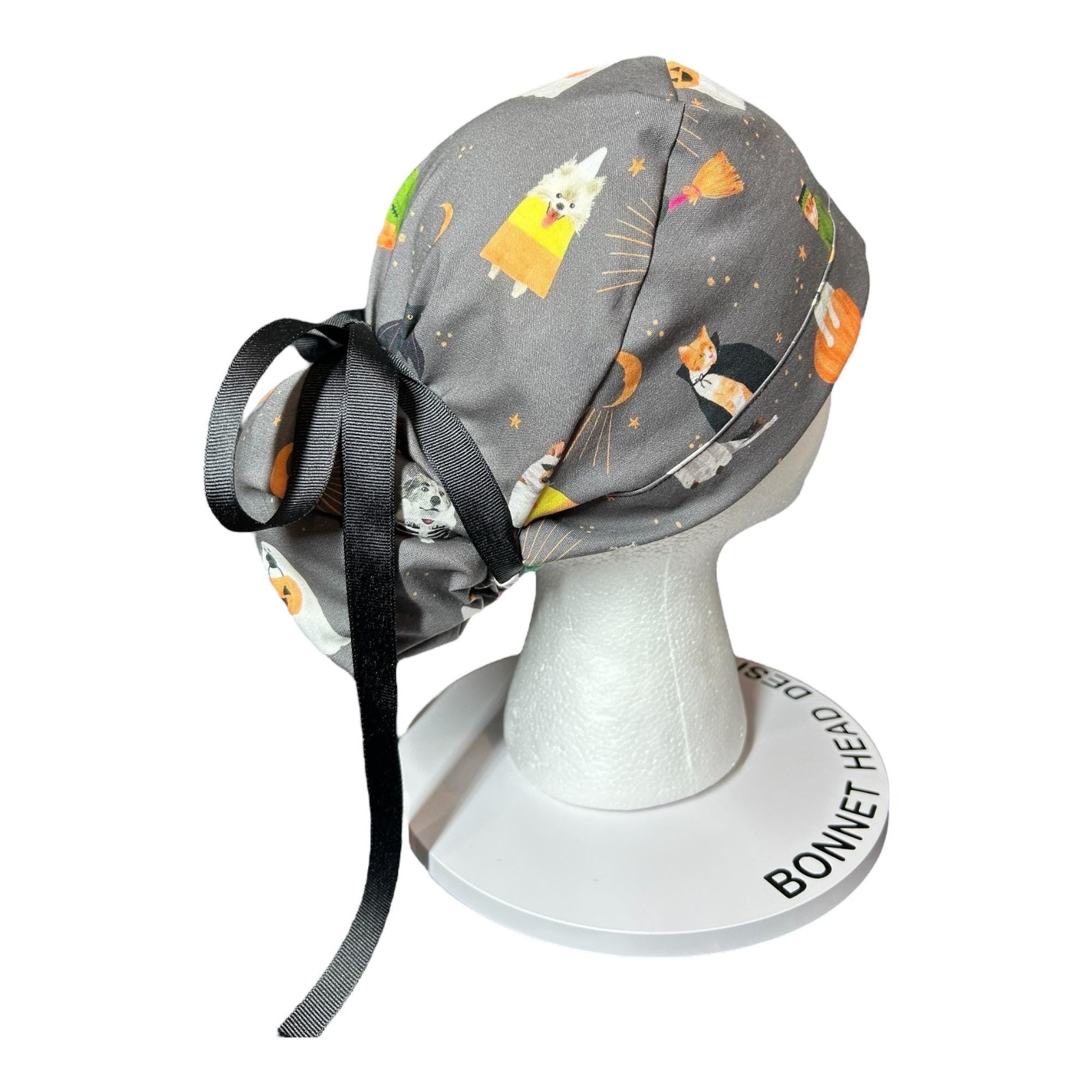 Halloween Dog & Cat Scrub Cap: Women's Ponytail Hat