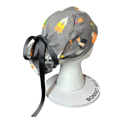 Halloween Dog & Cat Scrub Cap: Women's Ponytail Hat