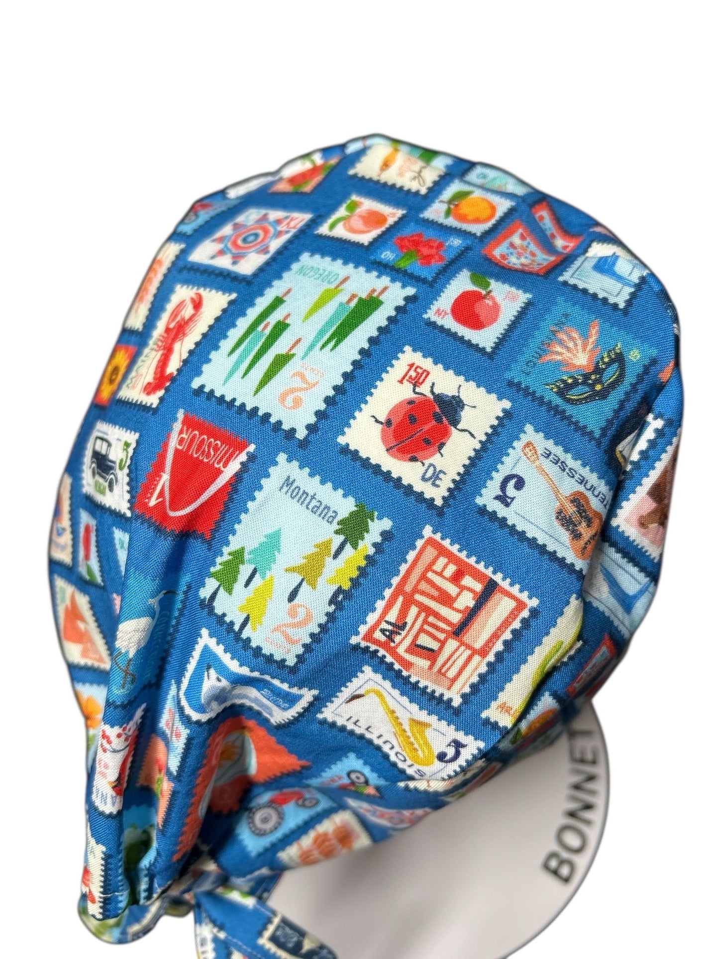 Blue Stamp Print Scrub Hat: Men's Surgical Cap