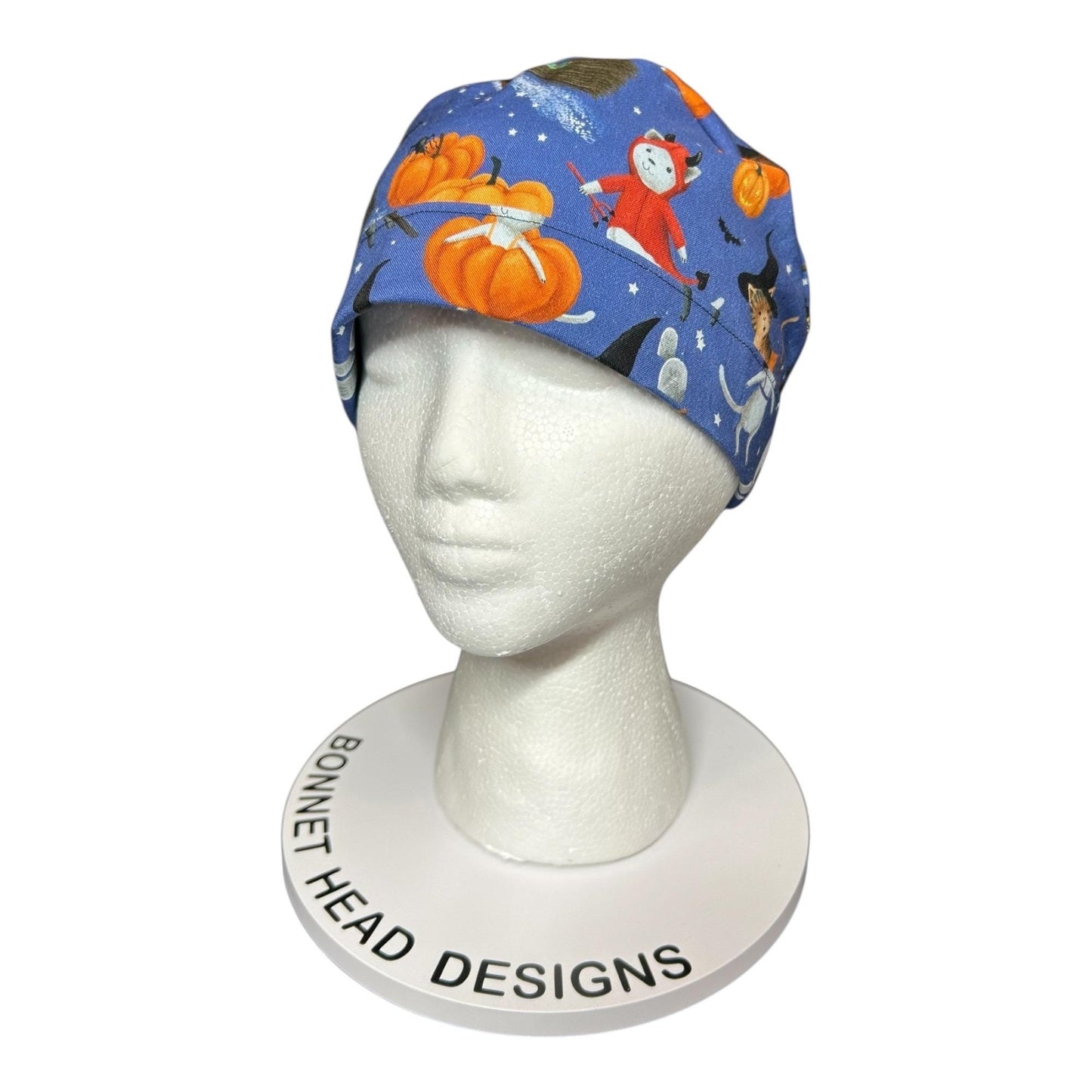 Purranormal Halloween Cat Ponytail Scrub Cap: Women's Cinch Tie Hat