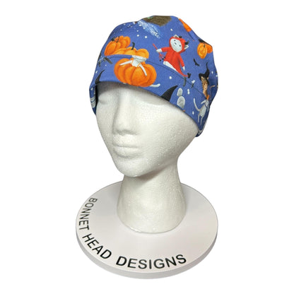 Purranormal Halloween Cat Ponytail Scrub Cap: Women's Cinch Tie Hat