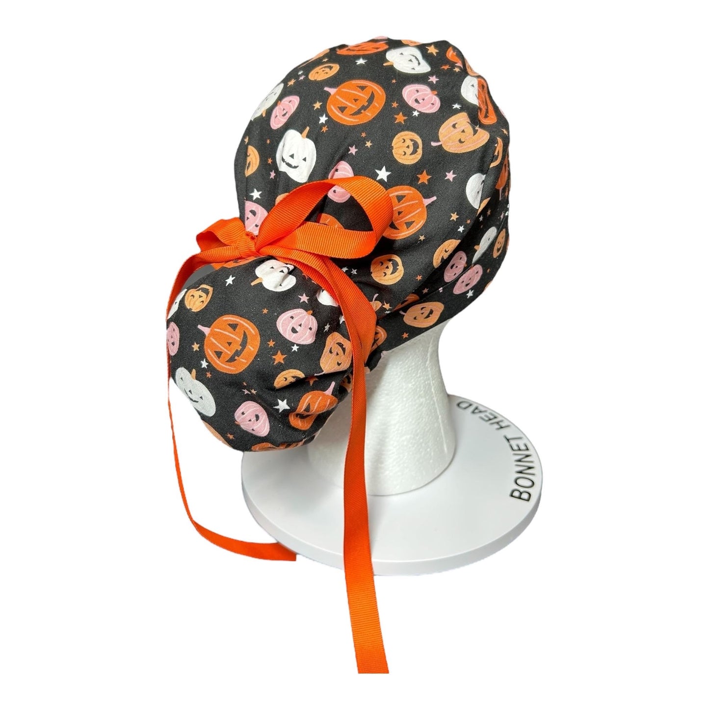 Doctor surgical cap in Halloween print, women’s ponytail scrub cap with adjustable pouch