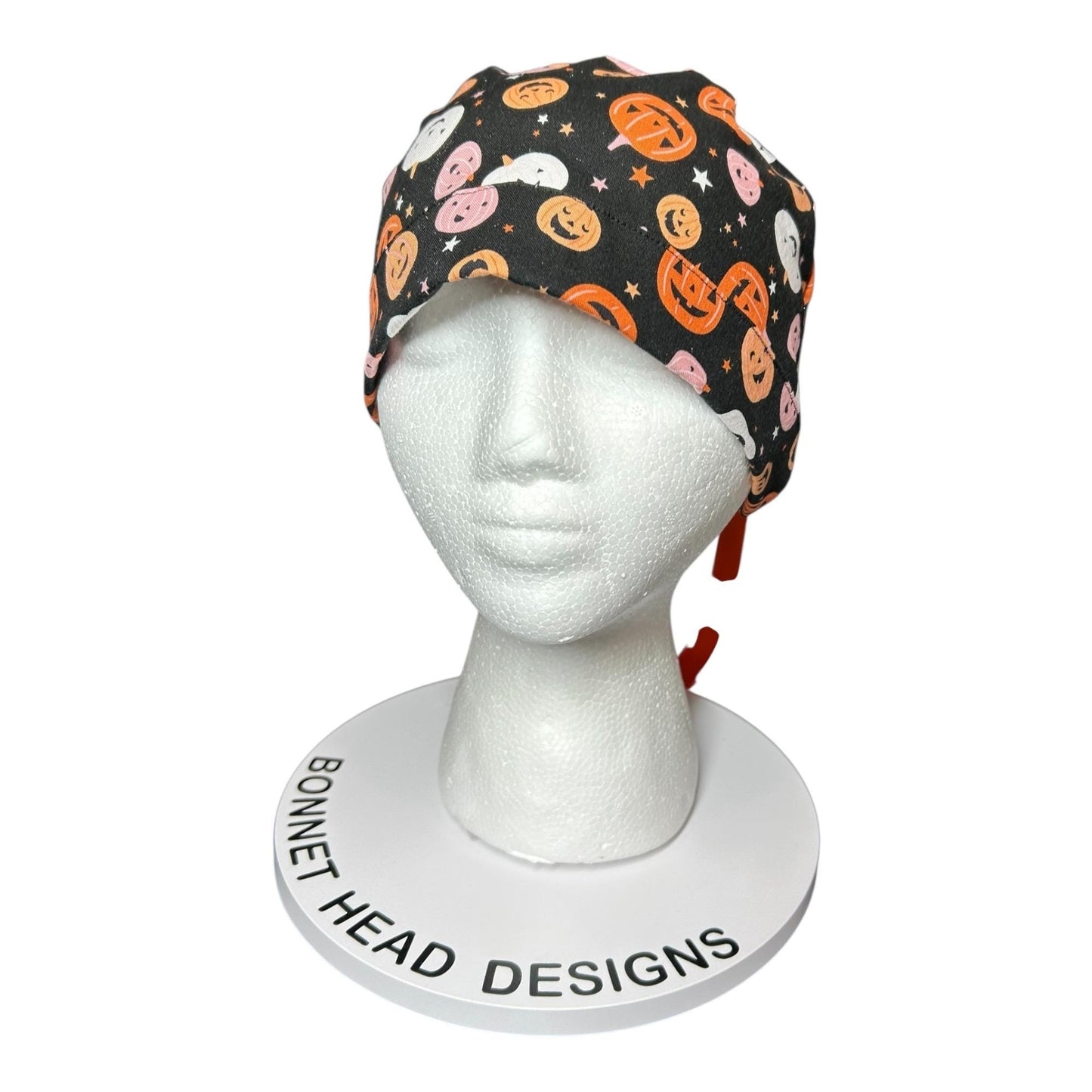 Doctor surgical cap in Halloween print, women’s ponytail scrub cap with adjustable pouch