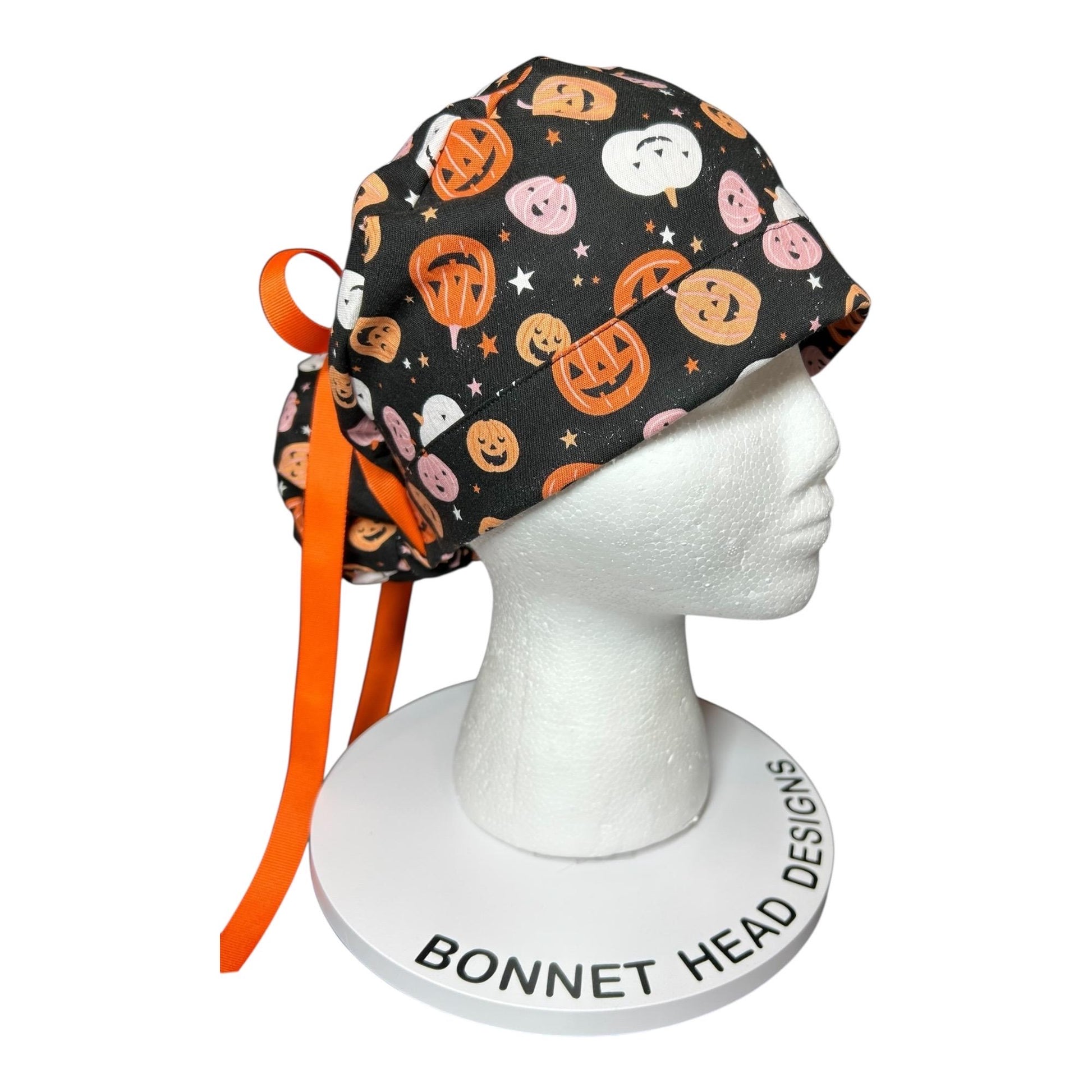 Doctor surgical cap in Halloween print, women’s ponytail scrub cap with adjustable pouch