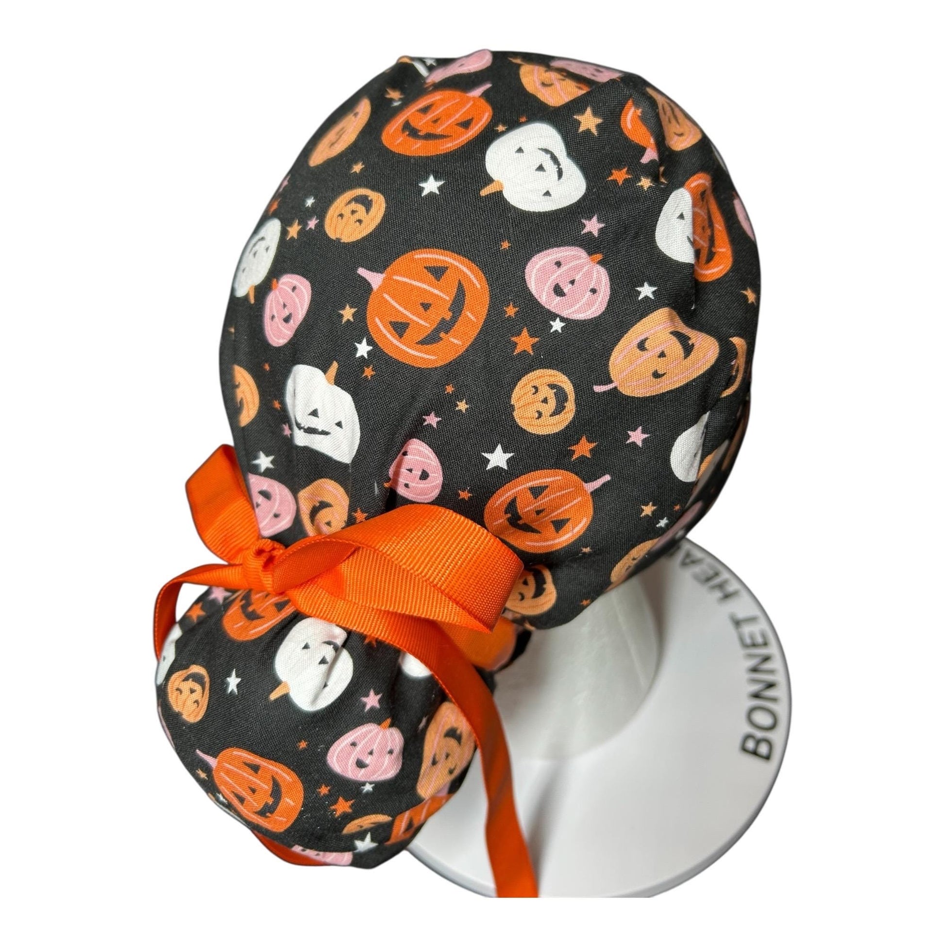 Doctor surgical cap in Halloween print, women’s ponytail scrub cap with adjustable pouch