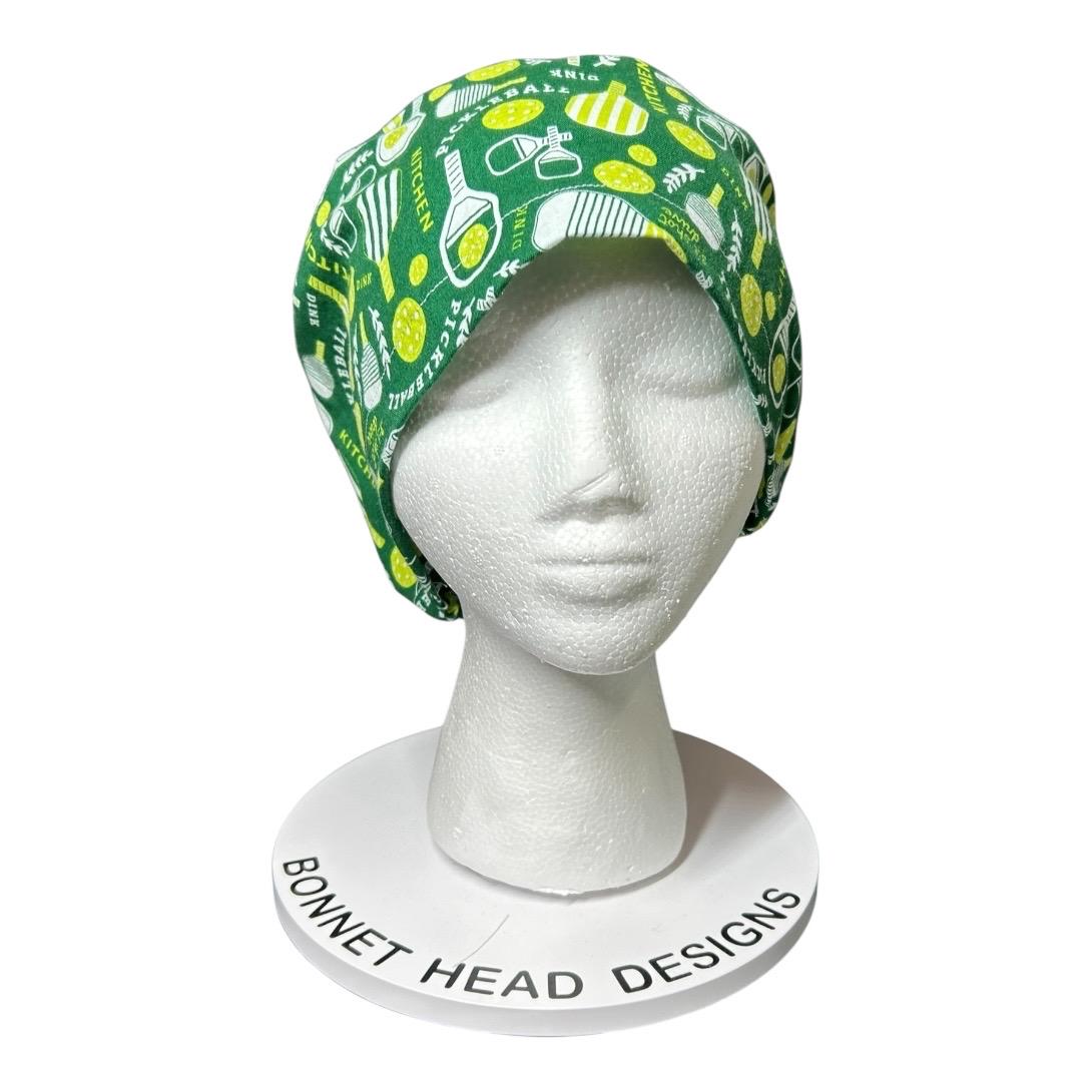 Pickleball Print Euro Scrub Cap: Green Adjustable Toggle Hat
