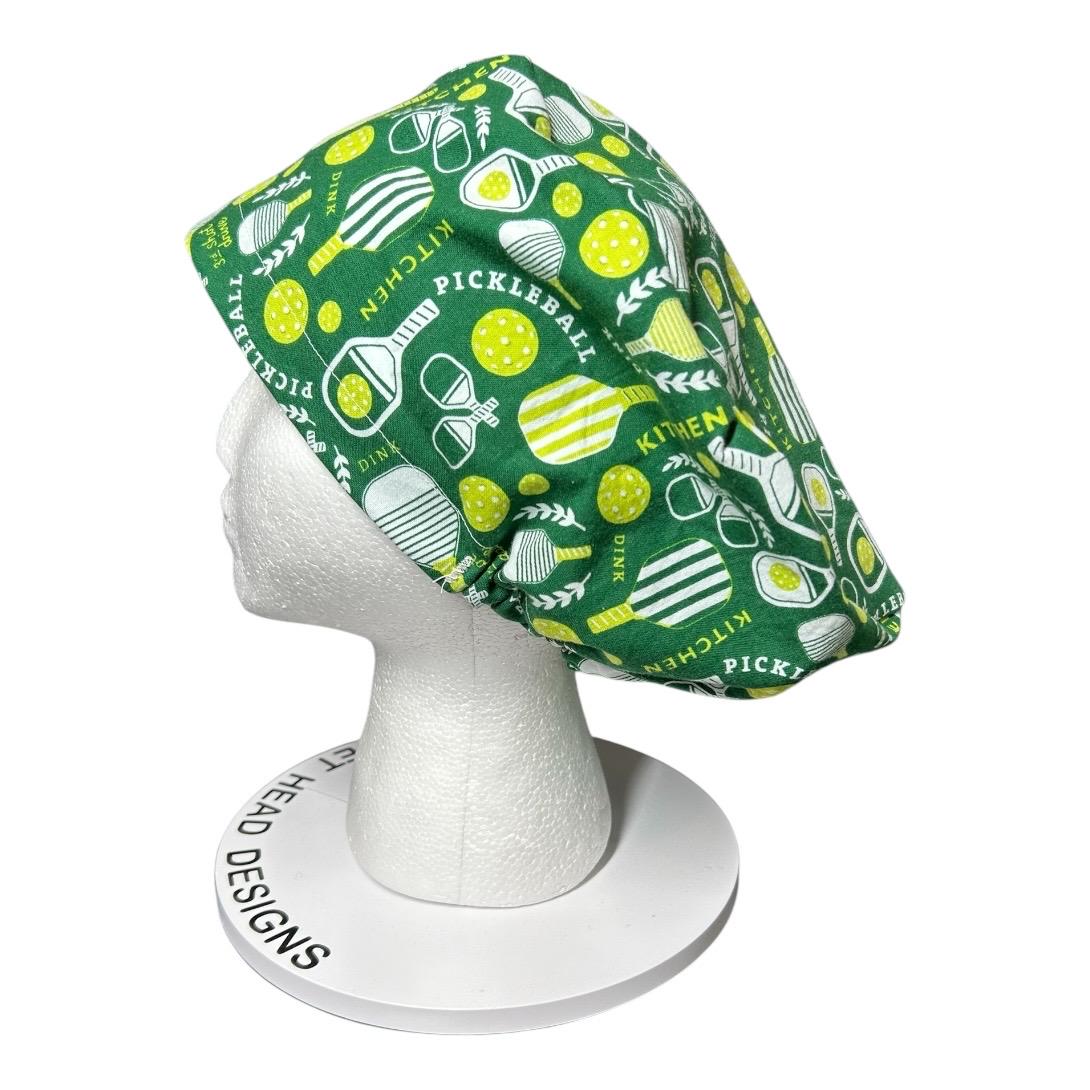 Pickleball Print Euro Scrub Cap: Green Adjustable Toggle Hat