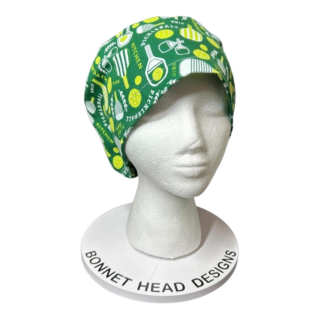 Pickleball Print Euro Scrub Cap: Green Adjustable Toggle Hat