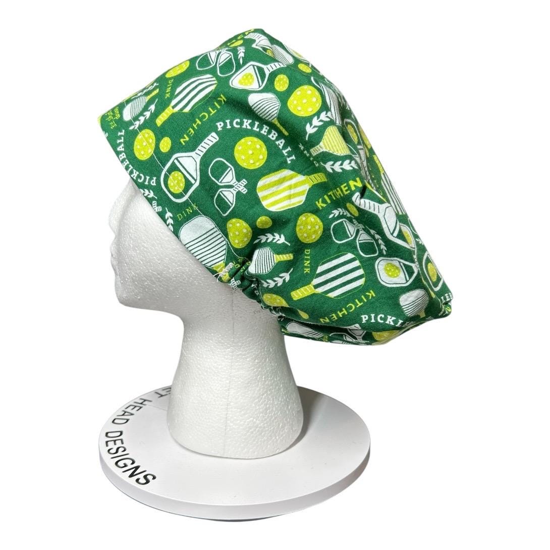 Pickleball Print Euro Scrub Cap: Green Adjustable Toggle Hat