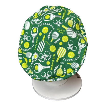 Pickleball Print Euro Scrub Cap: Green Adjustable Toggle Hat