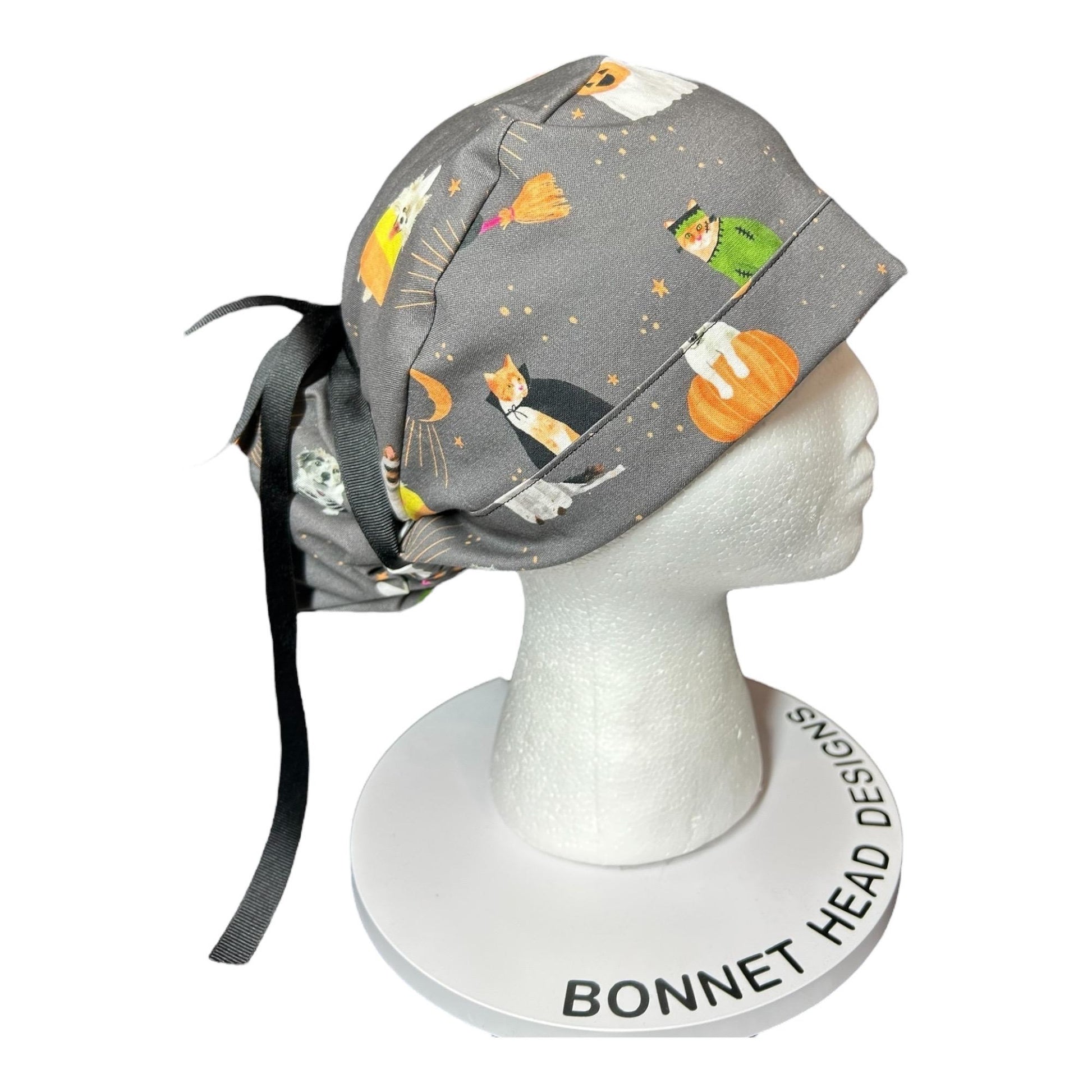Halloween Dog & Cat Scrub Cap: Women's Ponytail Hat