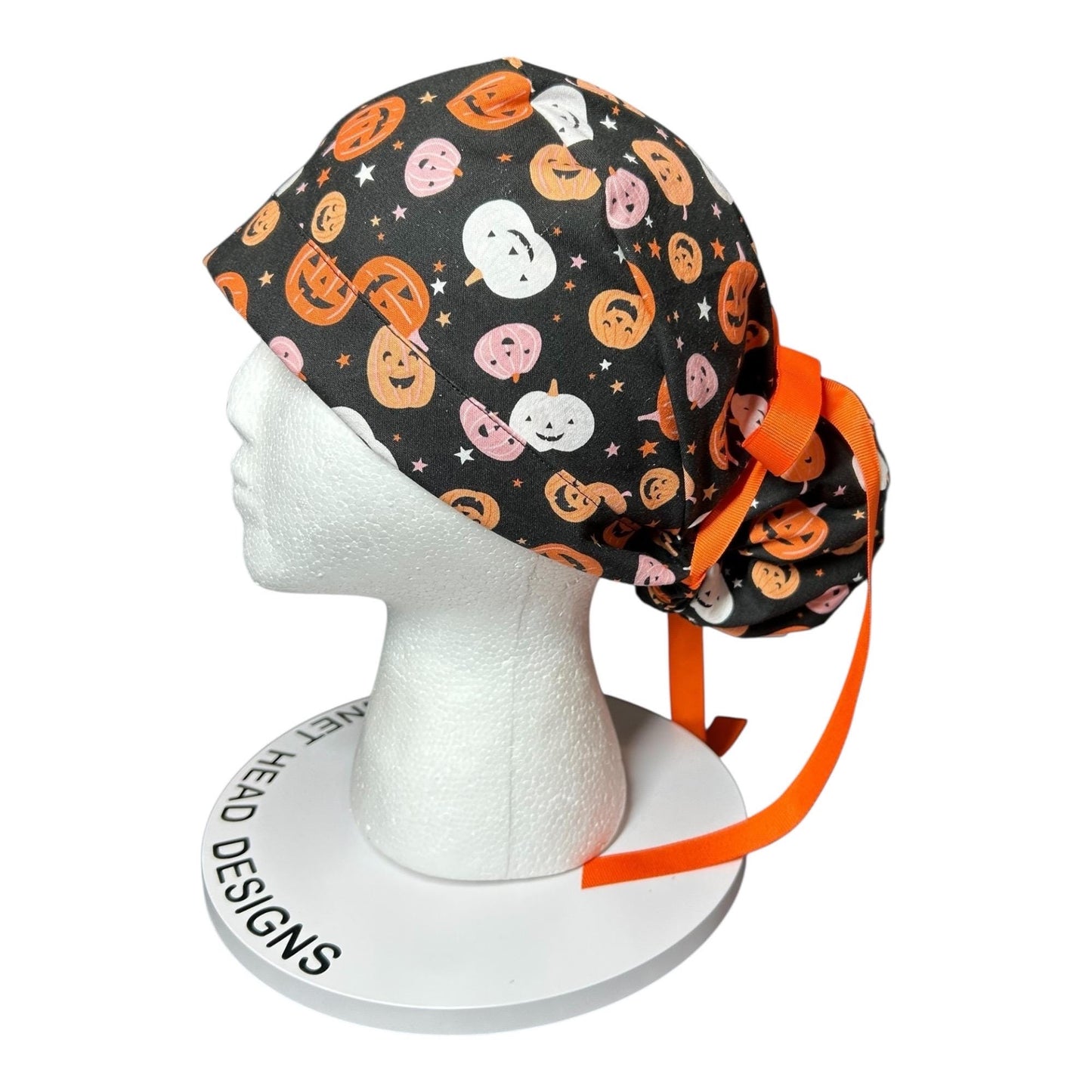 Doctor surgical cap in Halloween print, women’s ponytail scrub cap with adjustable pouch