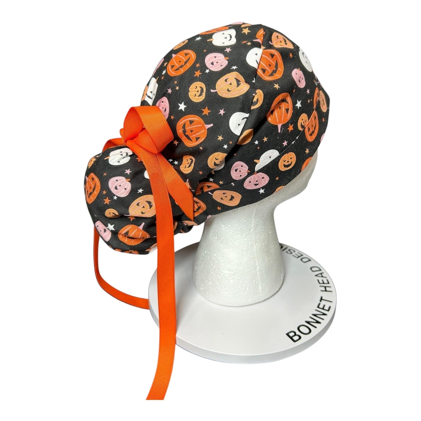 Doctor surgical cap in Halloween print, women’s ponytail scrub cap with adjustable pouch