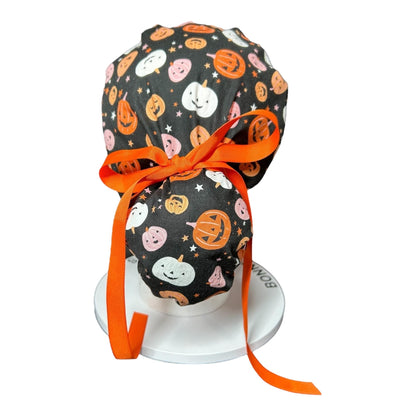 Doctor surgical cap in Halloween print, women’s ponytail scrub cap with adjustable pouch