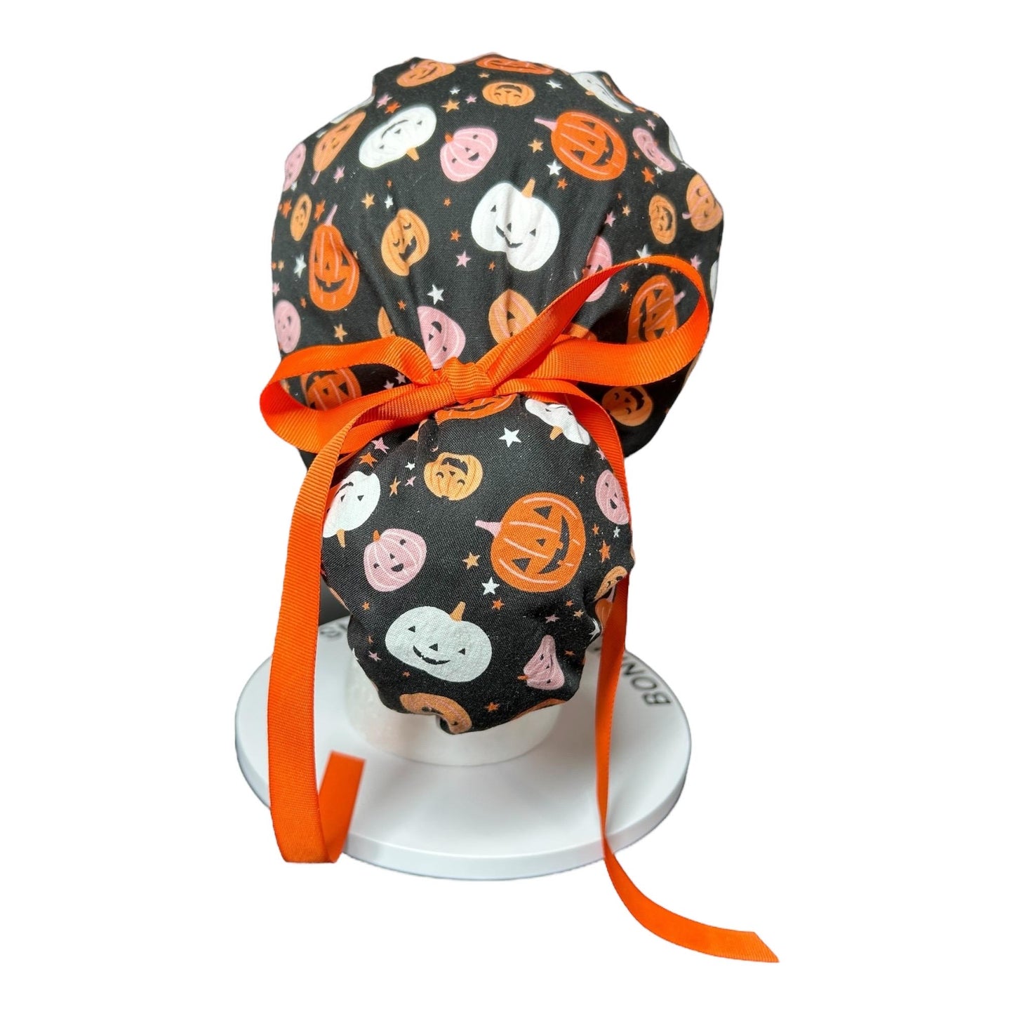 Doctor surgical cap in Halloween print, women’s ponytail scrub cap with adjustable pouch