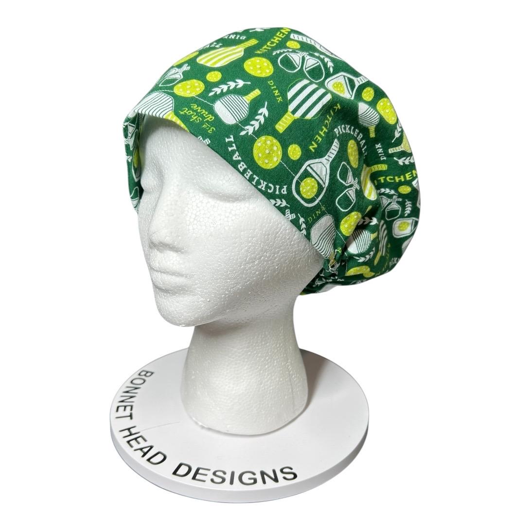 Pickleball Print Euro Scrub Cap: Green Adjustable Toggle Hat