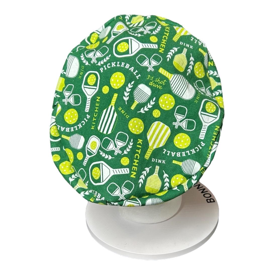 Pickleball Print Euro Scrub Cap: Green Adjustable Toggle Hat