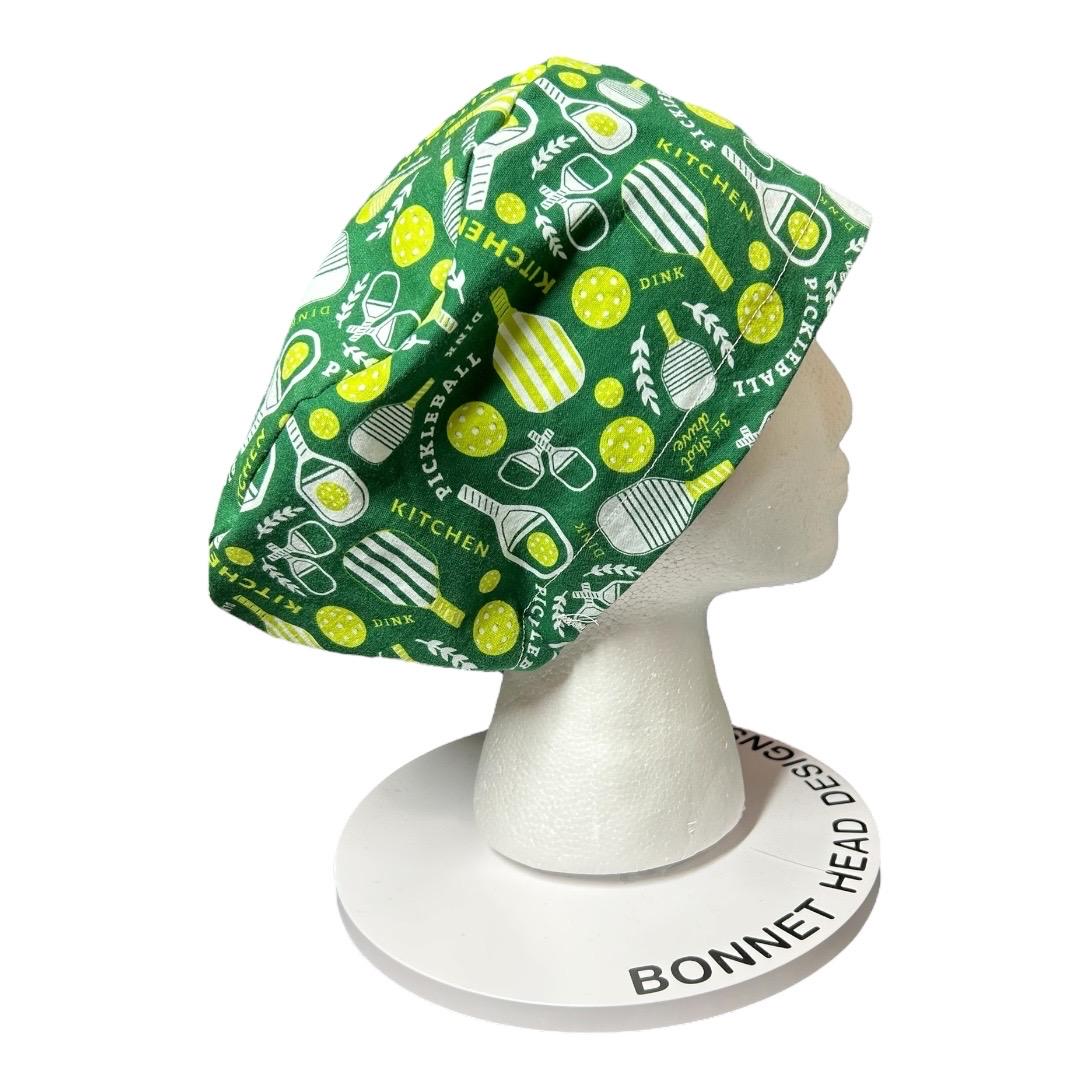 Pickleball Print Euro Scrub Cap: Green Adjustable Toggle Hat