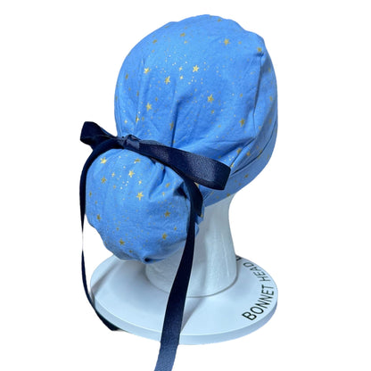 Rifle Paper Co Women's Scrub cap, Primavera Blue Stars with ribbon ties