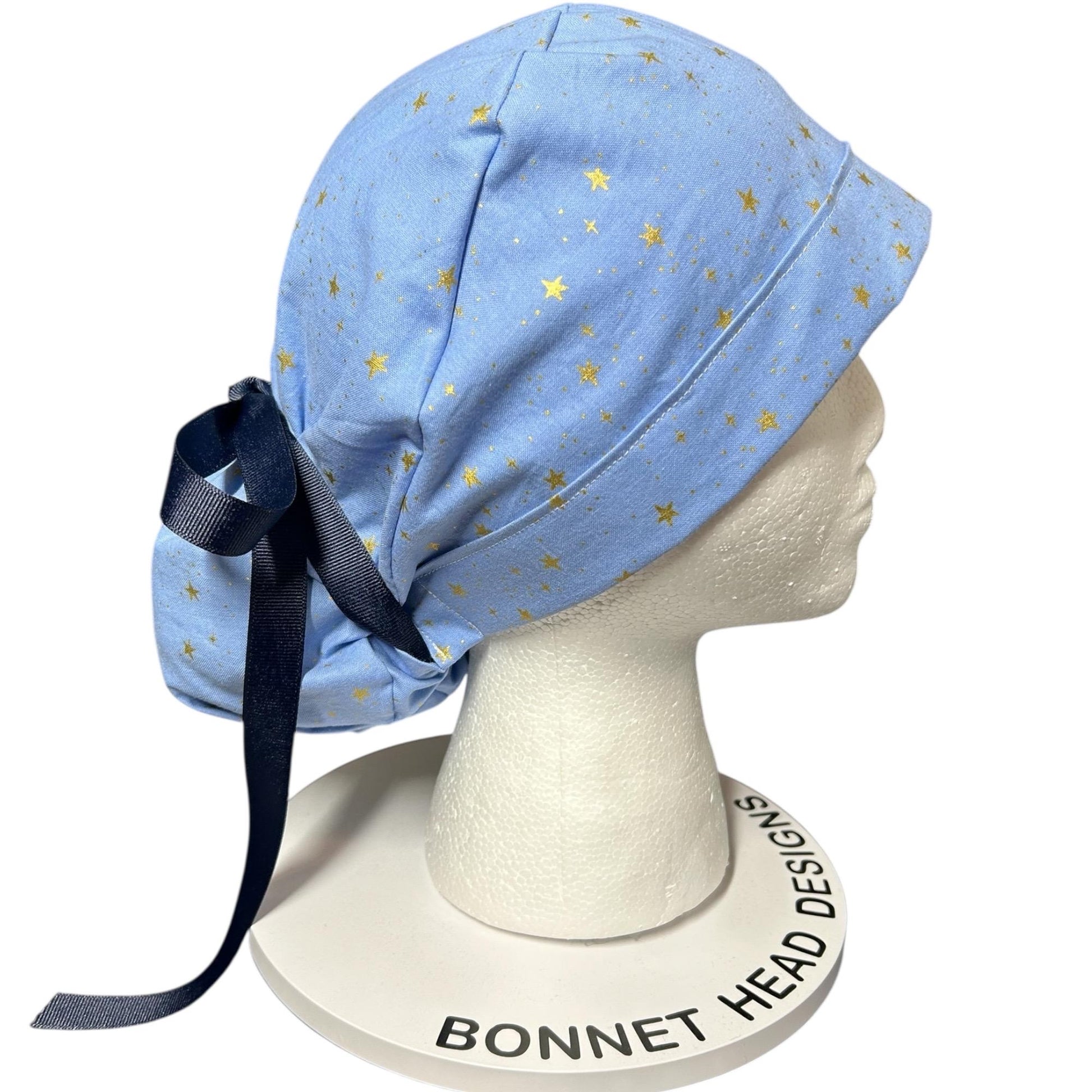 Rifle Paper Co Women's Scrub cap, Primavera Blue Stars with ribbon ties