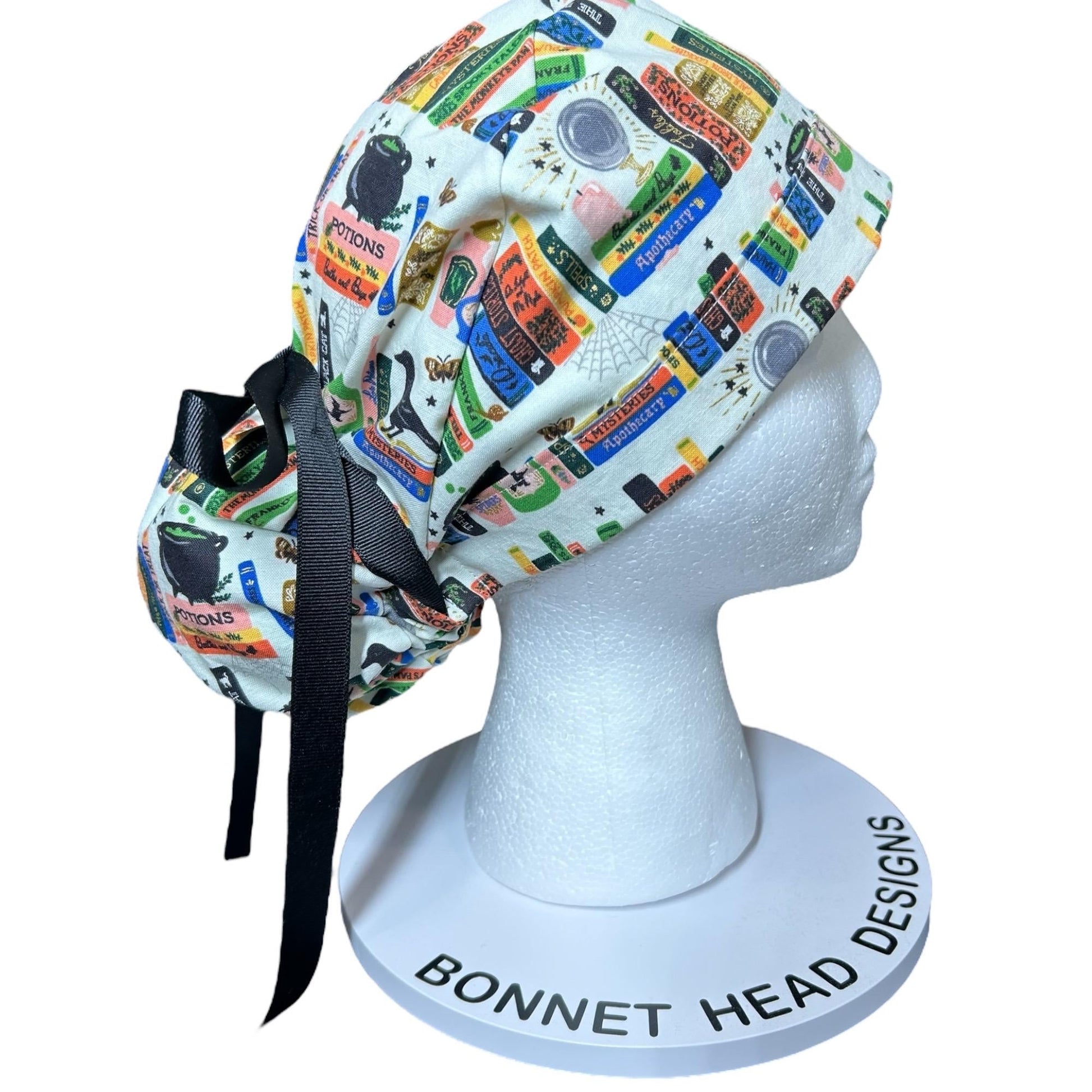 Rifle Paper Co. Halloween Ponytail Scrub Hat: Spooky Book Print