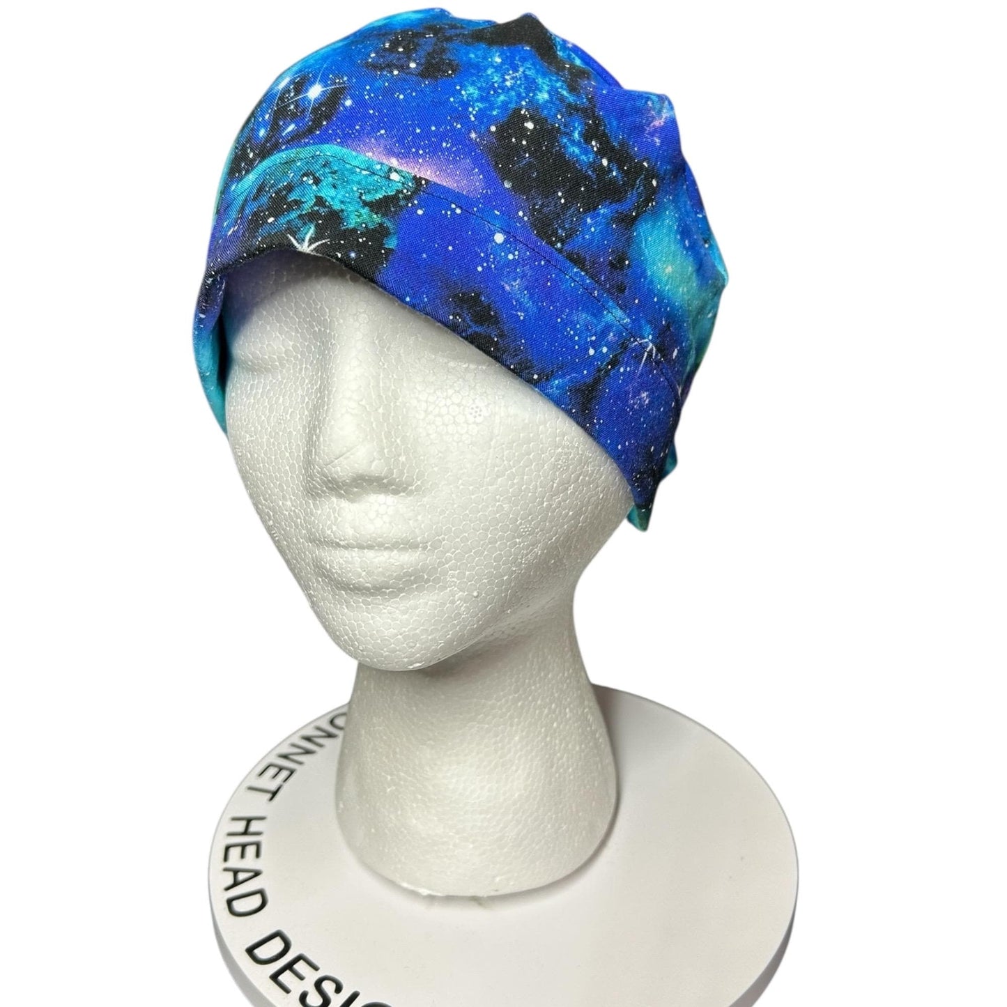 Galaxy Space Print Scrub Cap with Ponytail Pouch, Handmade Cotton