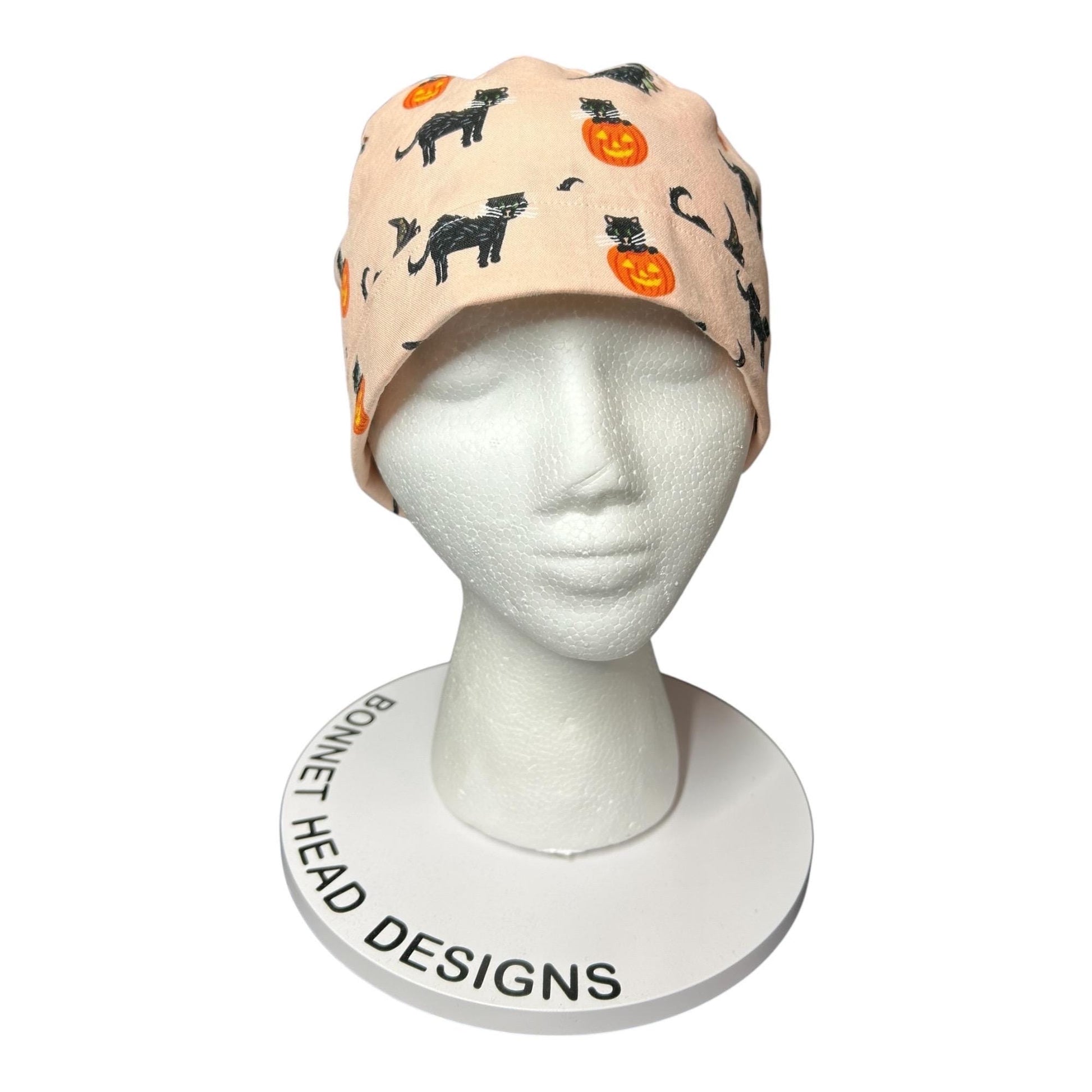 Ponytail Scrub Hat: Rifle Paper Co. Peach Black Cat Halloween Surgical Cap