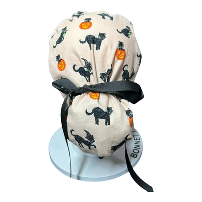 Ponytail Scrub Hat: Rifle Paper Co. Peach Black Cat Halloween Surgical Cap
