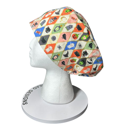 Rifle Paper Co. Halloween Argyle Print Scrub Cap: Euro Style with toggle