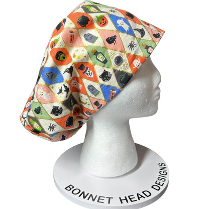 Rifle Paper Co. Halloween Argyle Print Scrub Cap: Euro Style with toggle