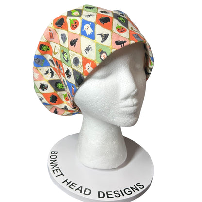 Rifle Paper Co. Halloween Argyle Print Scrub Cap: Euro Style with toggle