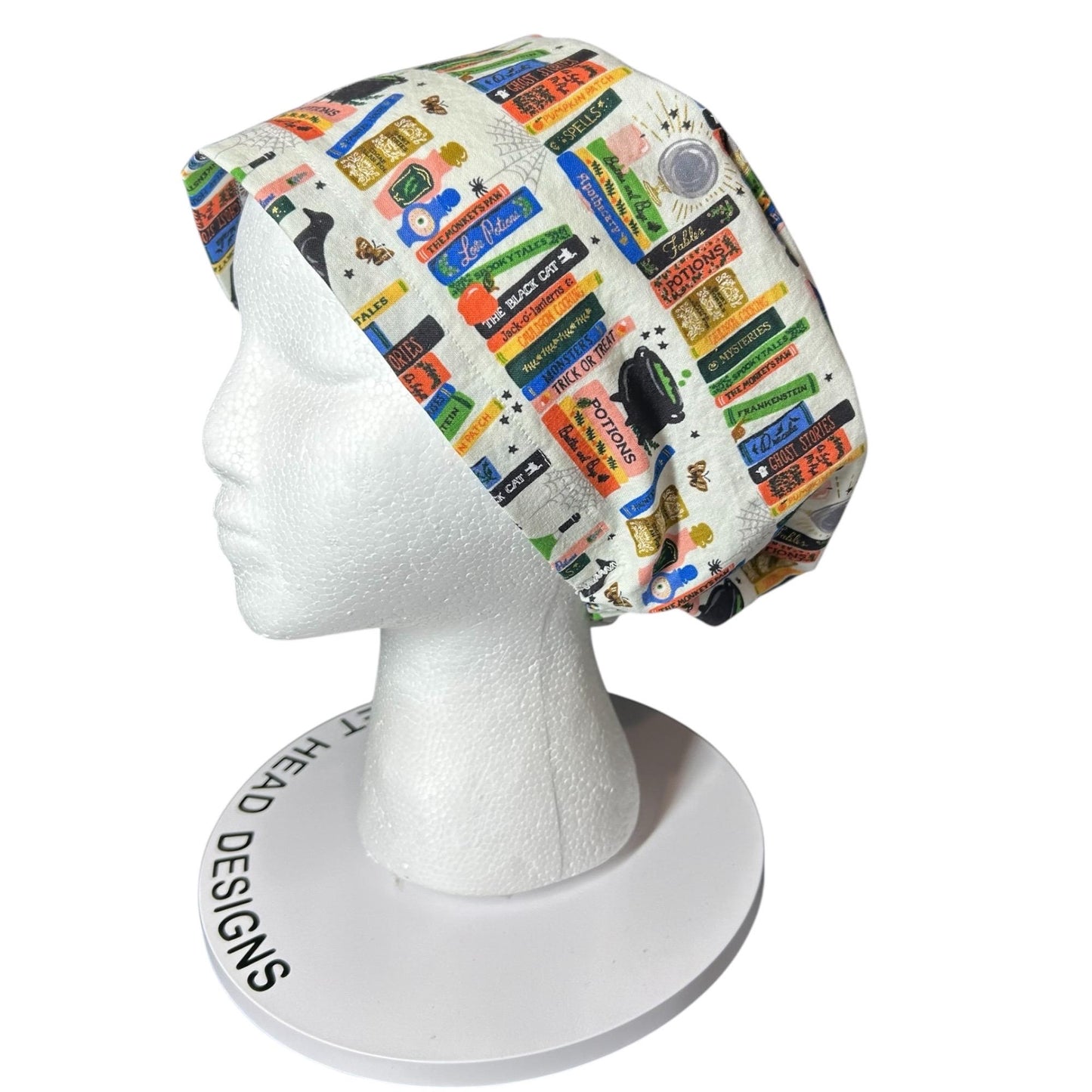 Spellbound Halloween book Print Scrub Cap: Euro Style with toggle