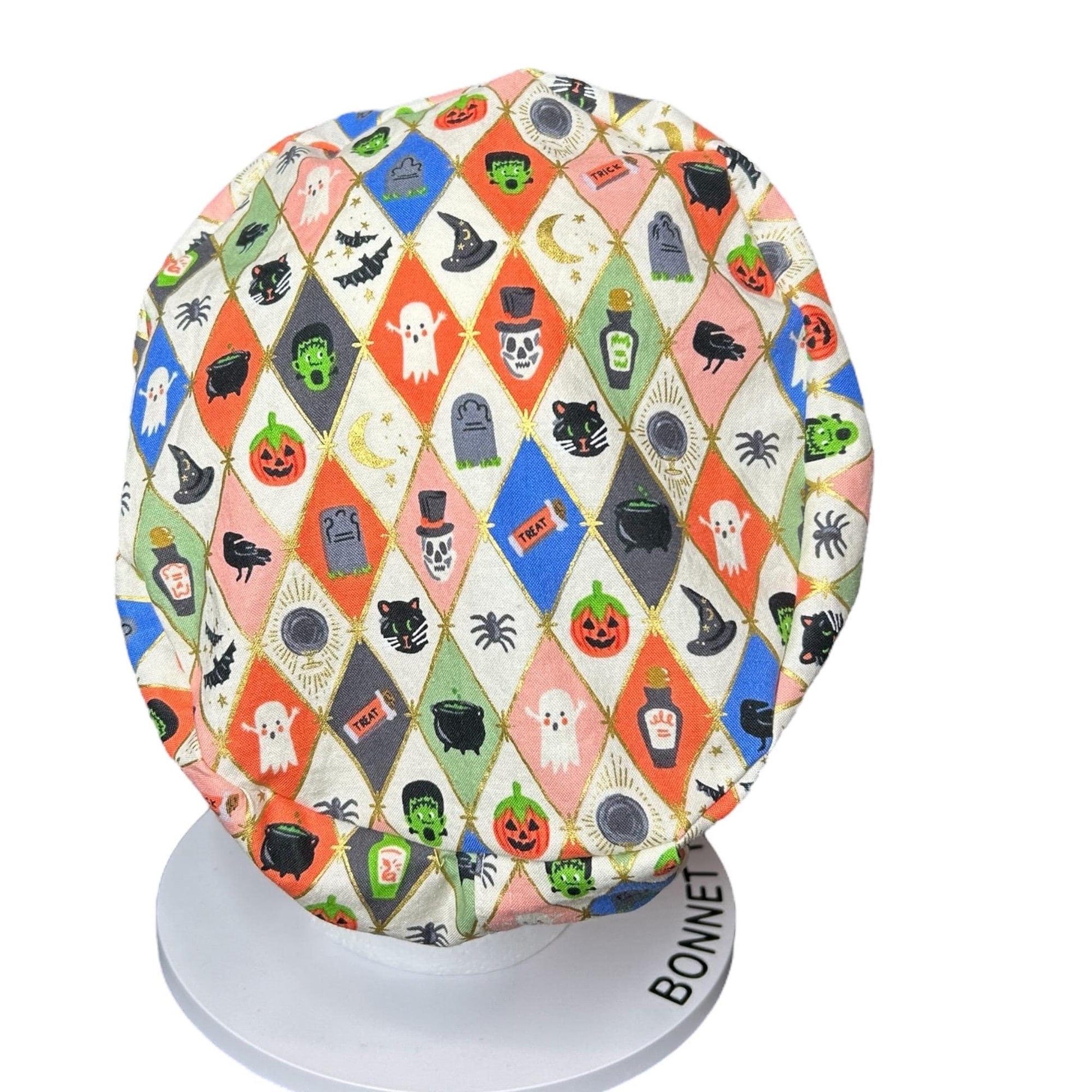 Rifle Paper Co. Halloween Argyle Print Scrub Cap: Euro Style with toggle