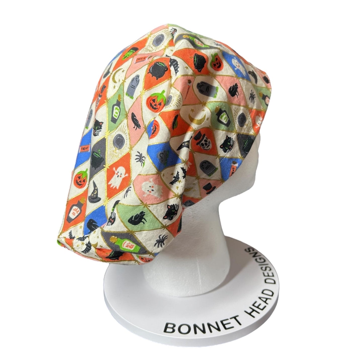 Rifle Paper Co. Halloween Argyle Print Scrub Cap: Euro Style with toggle