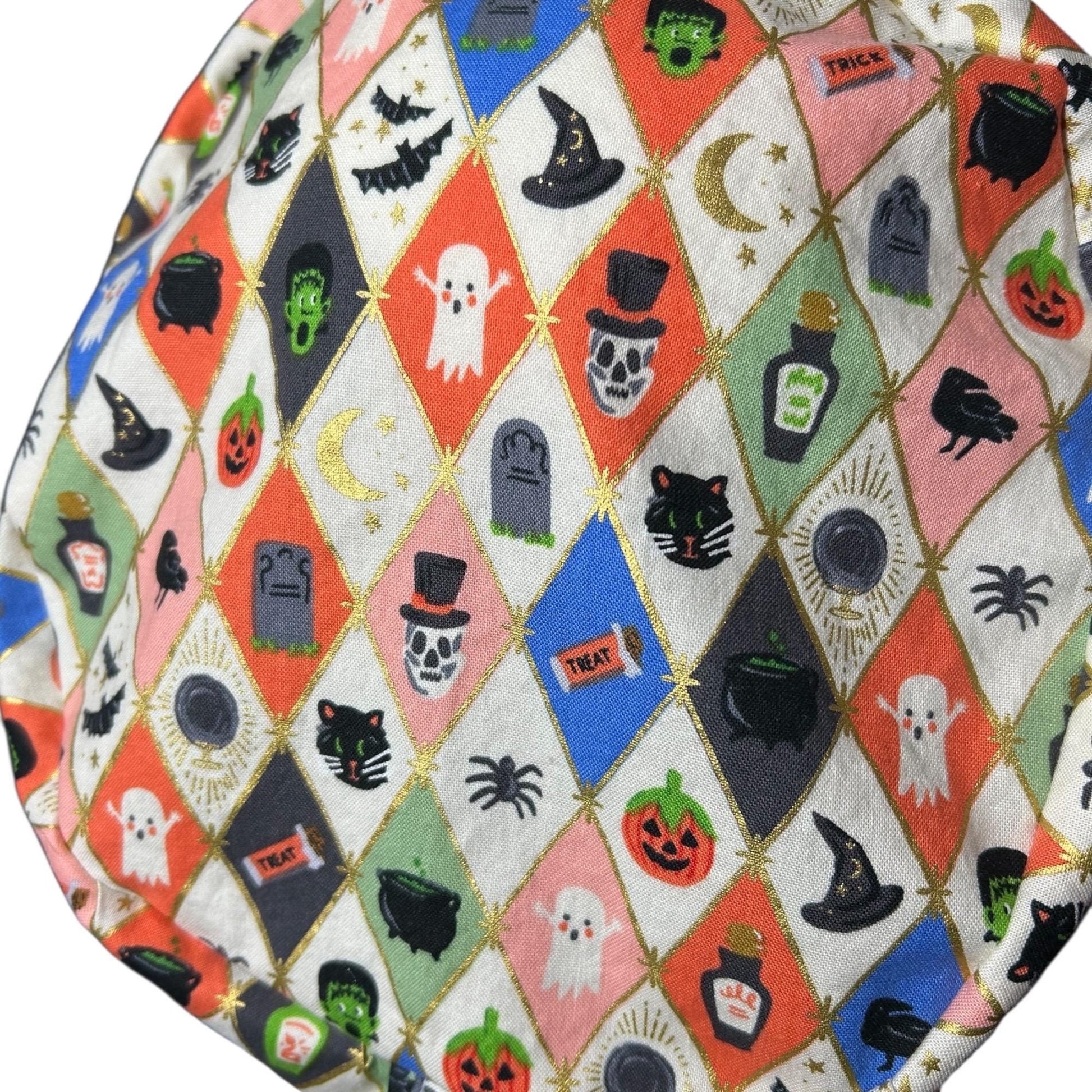 Rifle Paper Co. Halloween Argyle Print Scrub Cap: Euro Style with toggle