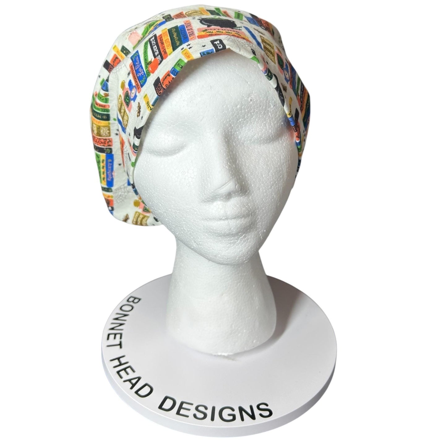 Spellbound Halloween book Print Scrub Cap: Euro Style with toggle