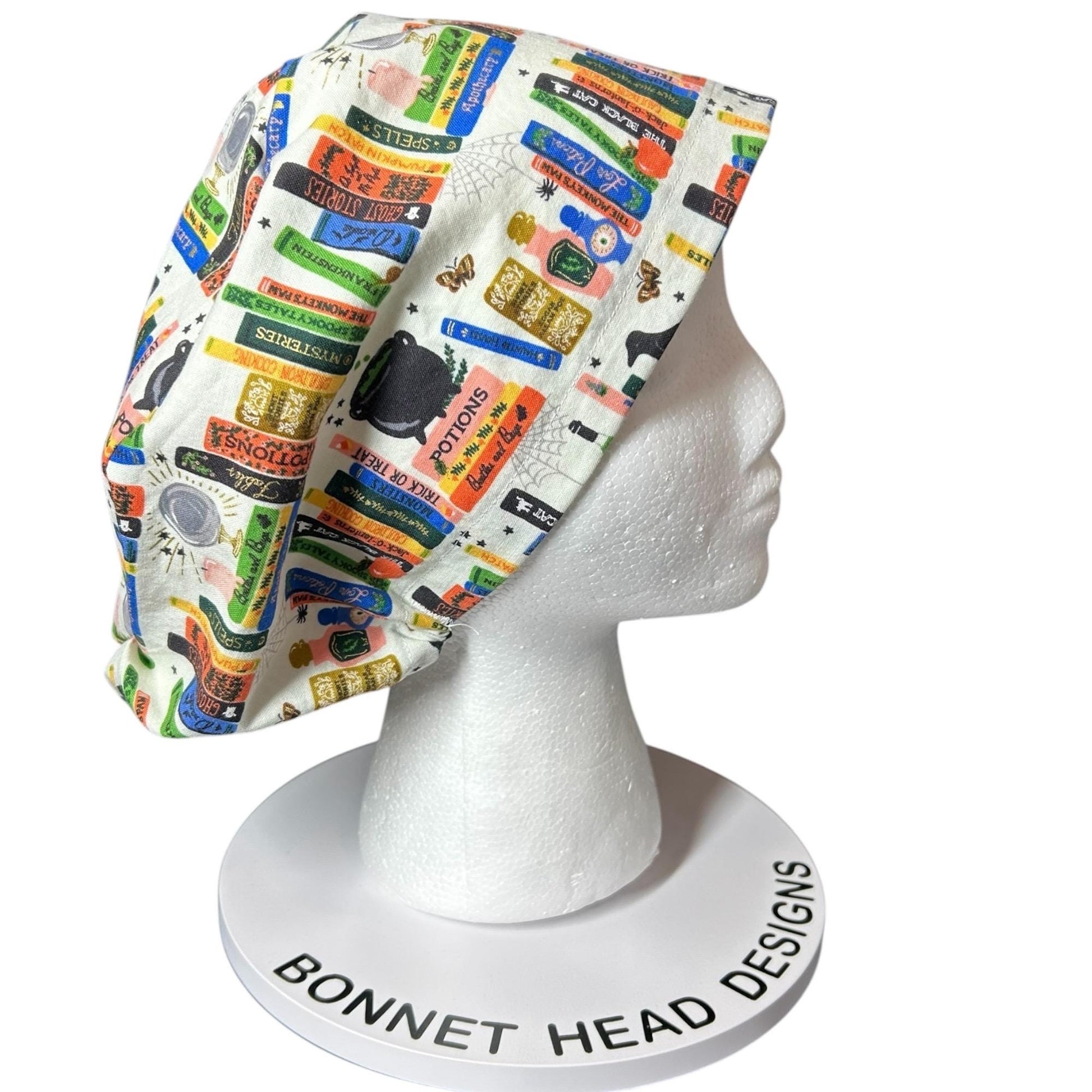 Spellbound Halloween book Print Scrub Cap: Euro Style with toggle