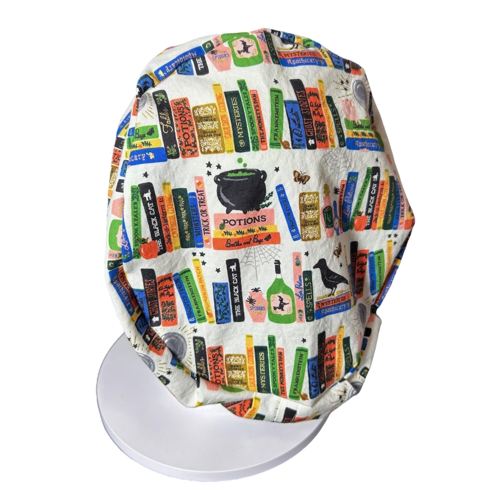 Spellbound Halloween book Print Scrub Cap: Euro Style with toggle